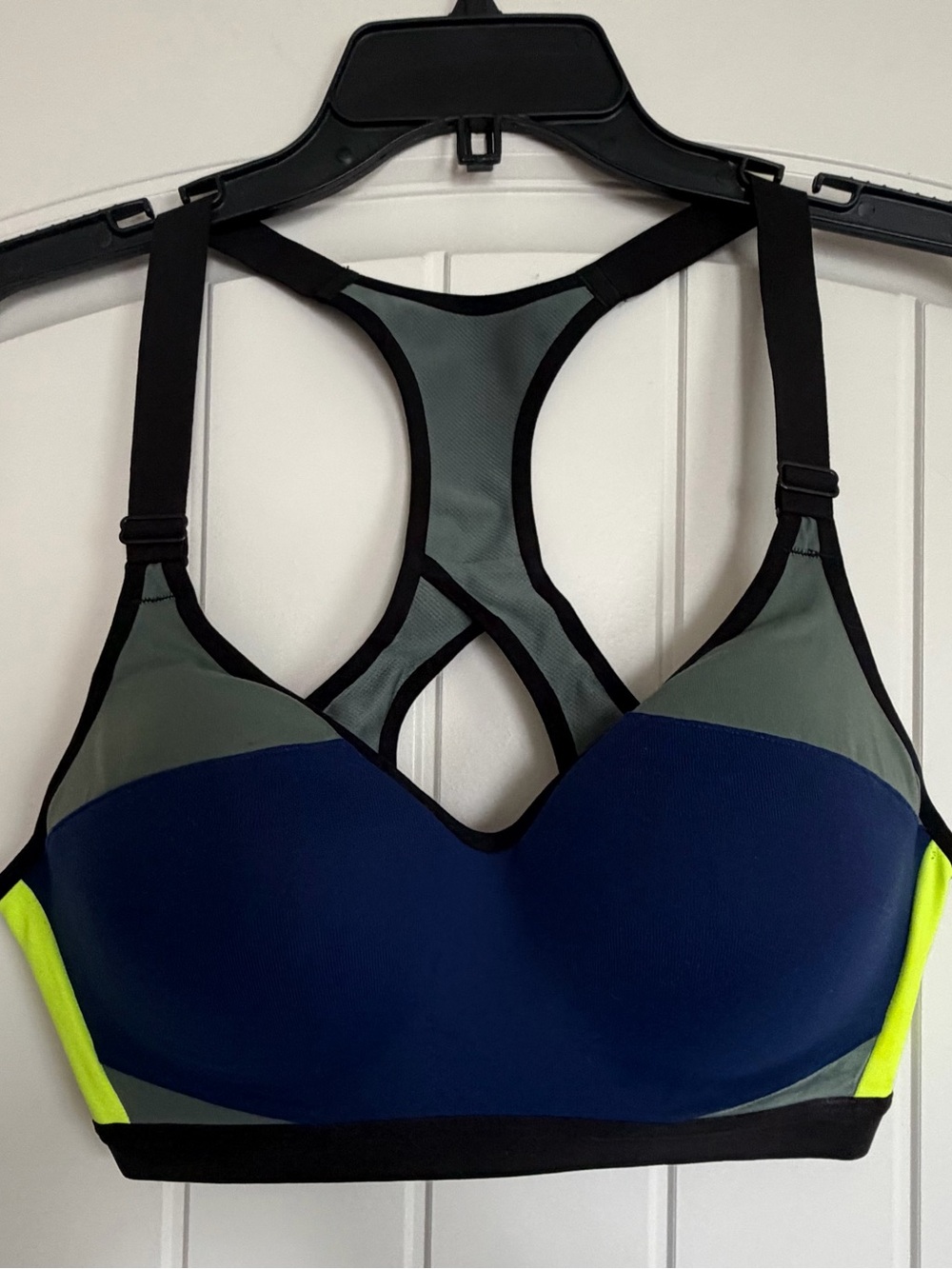 Victoria's Secret Navy, Olive & Neon Yellow Colorblock Racerback Sports Bra